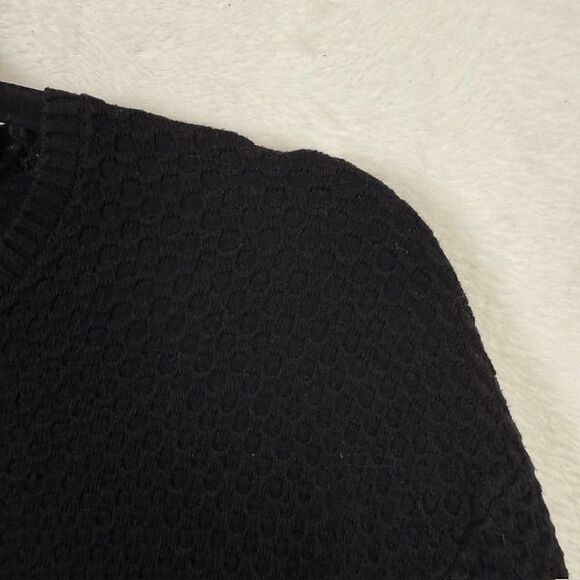 Karl Lagerfeld Textured Basketweave Honeycomb Black Sweater Men's Size Medium - Picture 2 of 10